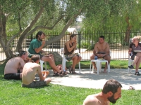 Hikers at the pool party